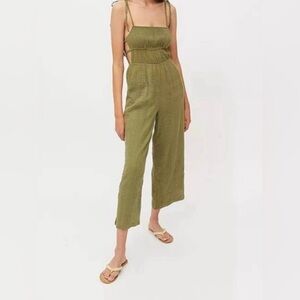 Urban Outfitters Green Smocked Open Side Jumpsuit Size S Small